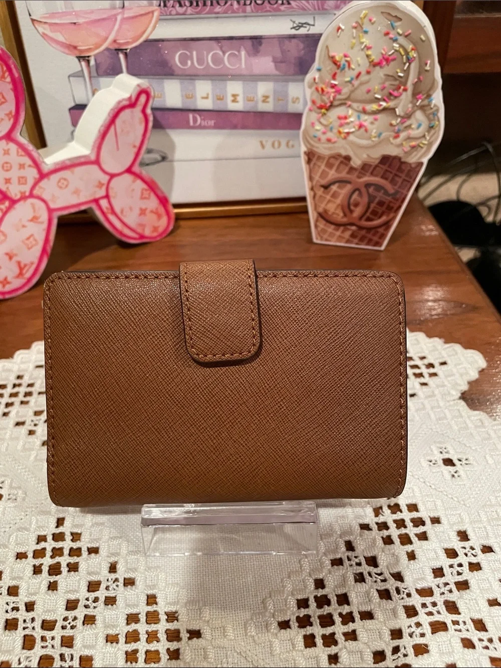 Michael Kors Cognac Saffiano Leather Compact Wallet - Picture 2 of 6
